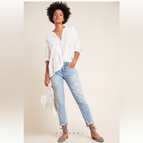 New Pilcro mid-rise paint splattered straight leg boyfriend jeans embroidered - Picture 3 of 9